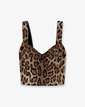 Dolce & Gabbana Dolce & Gabbana Cotton Blend Top With Animal Print - Brown
