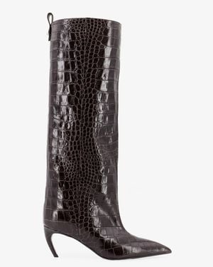 The Attico Lea Leather Crocodile Print Boots - White