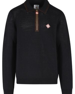 CASABLANCA 'Waffle Stitch' Wool Polo Shirt - Black