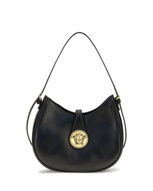 Versace Small Emblème Hobo Lambskin Shoulder Bag - Black