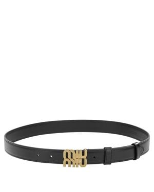Miu Miu Leather Belt With Logo - Black