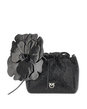 Pinko Full-Strass Bucket Bag With Flower - Black