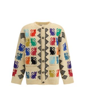 Valentino Cardigan With Le Chat De La Maison Jacquard Motif - White