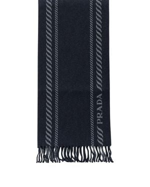 Prada Wool And Cashmere Fringed Scarf - Blue
