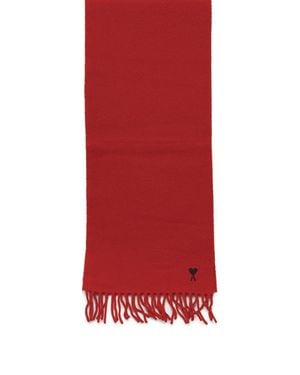 Ami Paris Ami De Coeur Fringed Scarf - Red