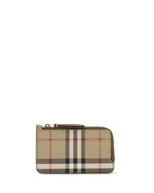 Burberry Check Card Holder With Zipper Briar - Brown