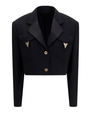 Versace Cropped Wool Blazer - Blue