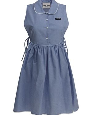 Miu Miu Cotton Short Sleeveless Dress - Blue