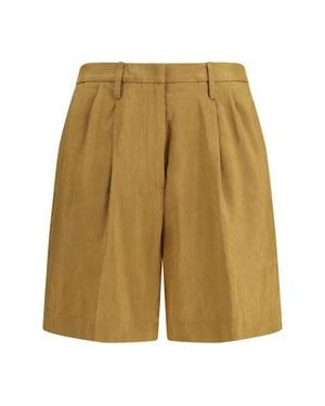 forte_forte Forte_Forte Slubbed Linen And Viscose Bermuda Shorts With Hook And Zip Closure - Natural