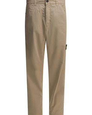 Stone Island Relaxed Fit Cotton Trousers - Natural