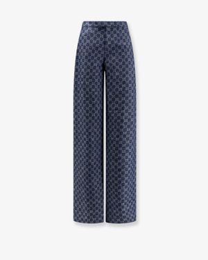 Gucci Cotton Denim Pants With Gg Motif - Blue