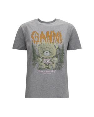 Ganni Teddy Forest Cotton T-Shirt Paloma - Grey