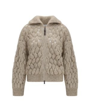 Brunello Cucinelli Mohair And Wool Blend Cardigan - Natural