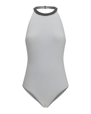 Brunello Cucinelli One-Piece Swimsuit With Monili Embellishment - Grey
