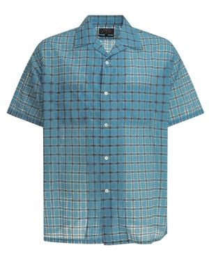 Beams Plus "Open Collar Nylon Airy Plaid" Casual Shirt - Blue