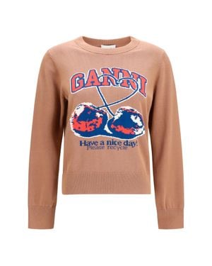 Ganni Cherry-Print Cotton Jumper - White