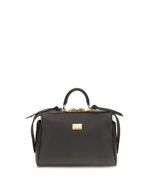 Dolce & Gabbana Dolce & Gabbana Vittoria Calfskin Top Handle Bag - Black