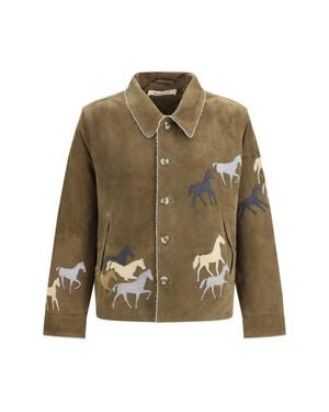 BAZISZT Valero Suede Jacket Khaki - Green