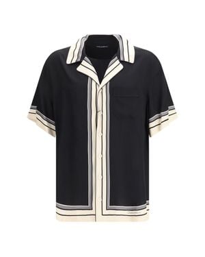 Dolce & Gabbana Hawaii Shirt With Logo And Striped Print - Black