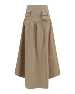 Ganni Corset-Detail Ruched Midi Skirt Warm Sand - Natural