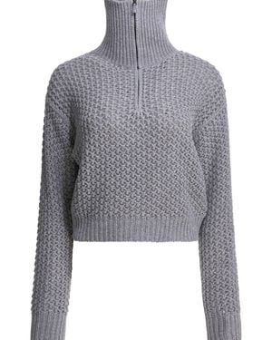 Max Mara Wool Blend Half-zip Sweater Knitwear Gray