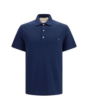 Valentino Polo Shirt Cotton Piqué With Vlogo - Blue