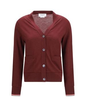Thom Browne V-Neck Merino Wool Cardigan - Red