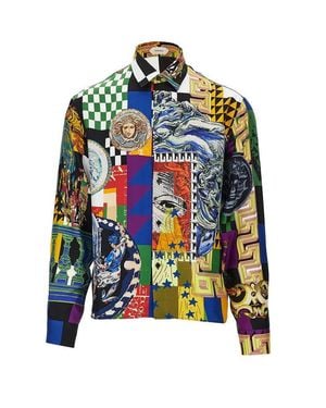 Versace Printed Silk Twill Shirt - Green