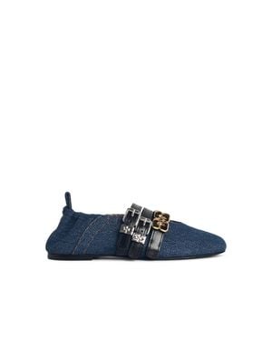 Ganni 'Sporty' Denim Ballet Flats 'Rinse' - Blue