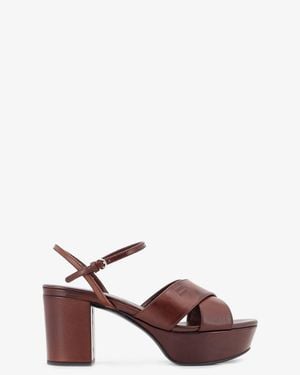 Miu Miu Leather Heeled Sandals With Engraved Logo On The Side - Multicolour