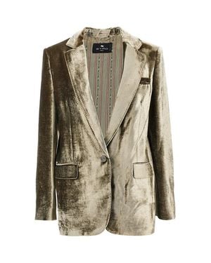 Etro Velvet Single-Breasted Jacket - Green