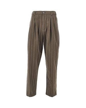 Obey 'Foster' Pinstriped Trousers With Darts - Brown