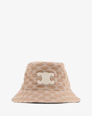 Celine Cotton Hat With Triomphe Logo All-Over - Natural