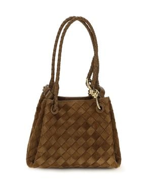Bottega Veneta Parachute Small Suede Handbag Dark Caramel - Brown