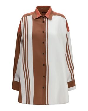 Kiton Long Striped Silk Shirt - Brown