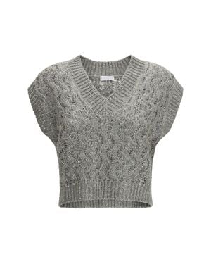 Brunello Cucinelli Silk Blend Sequined Vest Rosemary - Grey