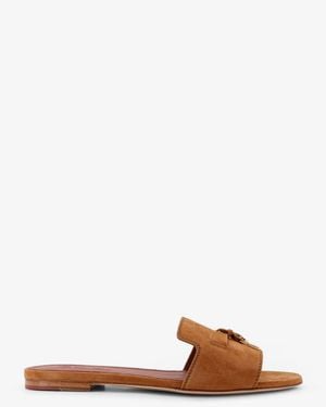 Loro Piana Flat Suede Sandals Summer Charms - Brown