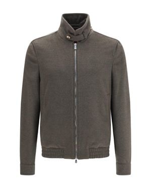 Brunello Cucinelli Wool Zip Jacket With High Collar - Grey