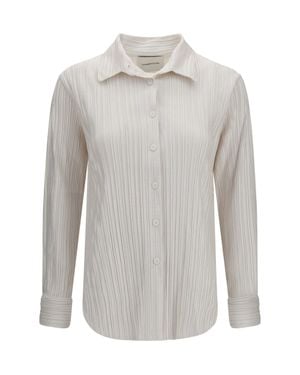 GONGDID DESIGN Fine Striped Velvet-Like Shirt Off - Grey