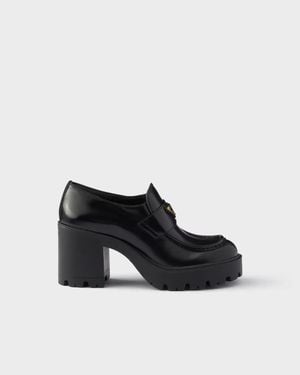 Prada Brushed Leather Loafers - Black