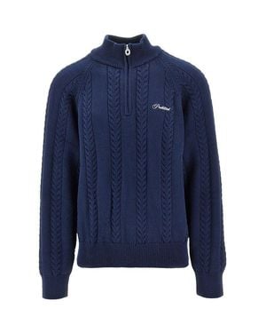 Prohibited Cable Knit Quarter Zip Sweater - Blue