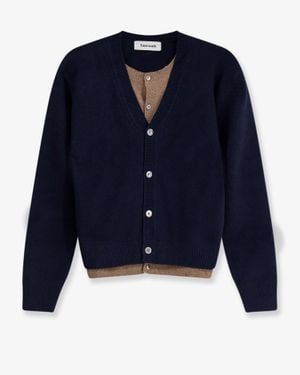 Tonywack Layered Wool Blend Cardigan Taupe - Blue