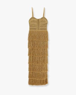 PATBO Long Dress With Embroidered Courset And Fringes - Metallic