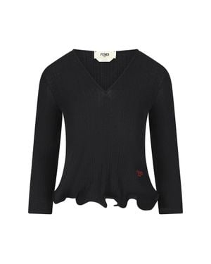 Fendi V-Neck T-Shirt - Black