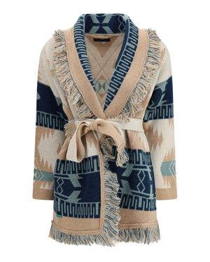 Alanui Icon Jacquard Cardigan Chalk Sand - Blue