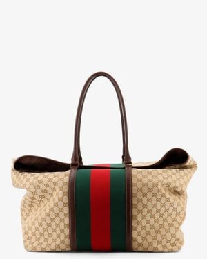 Gucci Gg Fabric Travel Bag With Web Detail On The Front - White