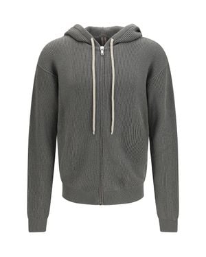 Rick Owens Ribbed Virgin Wool Knit Hoodie - Grey