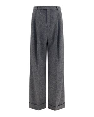 Valentino Tailored Wool And Silk-Blend Trousers - Grey