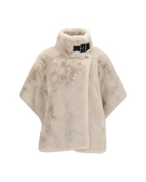 Pinko Faux Fur Jacket With Buckle - Natural