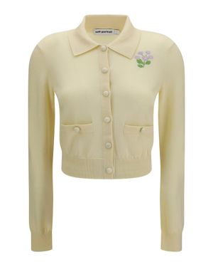 Self-Portrait Floral Embroidered Knit Cardigan - White
